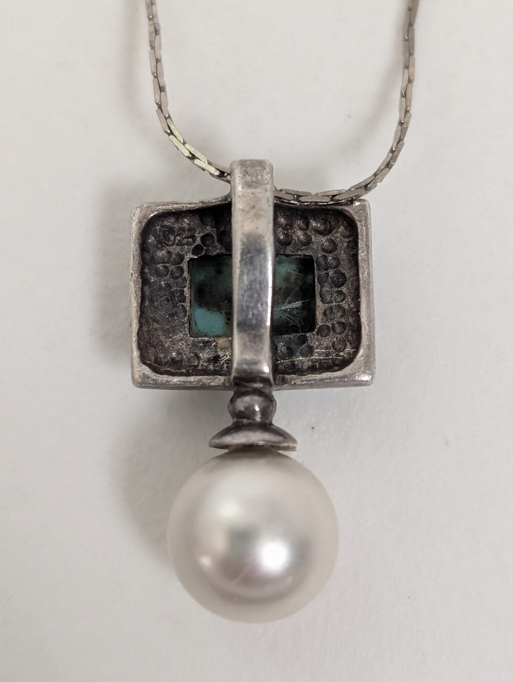 Turquoise & Pearl Sterling Pendant Necklace 925 - Picture 4 of 7